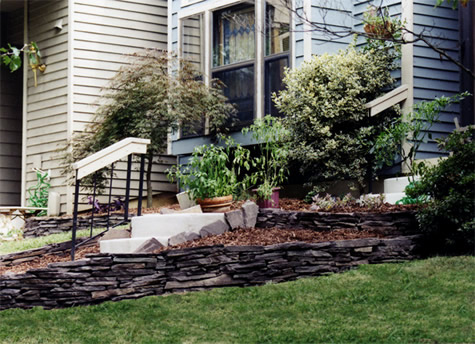 Landscaped yard and front walkway